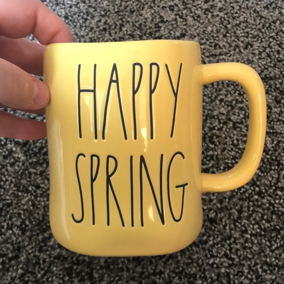RARE! Rae Dunn yellow HAPPY SPRING ceramic mug - Picture 2 of 5